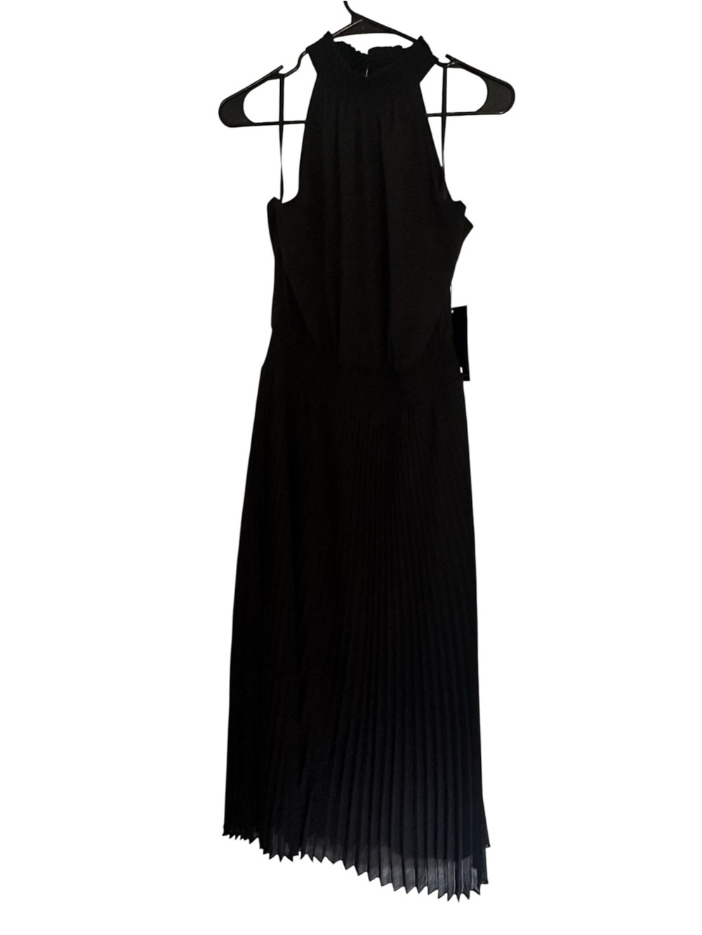 NWT White House Black Market Black Pleated Halter Midi Dress